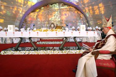 Lebanon's newly elected Maronite Patriarch Beshara Rai (R) sits during his official handover ceremony on March 25 2011 in Bkerke, in the mountains northeast of Beirut,