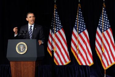 U.S. President Barack Obama delivers a speech on the U.S. fiscal and budgetary deficit policy at the George Washington University in Washington, April 13, 2011.