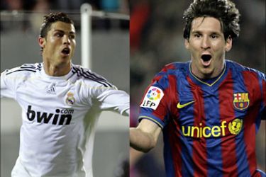 afp : from (R) Barcelona's Argentinian forward Lionel Messi (L) cristiano ronaldo