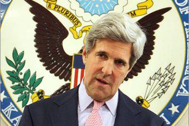 epa02734584 US Senator John Kerry speaks to journalists at the US embassy in Kabul, Afghanistan, 15 May 2011. Kerry came for political meetings and is expected in neighboring Pakistan as well to discuss mutual relations and cooperation in the war on terrorism