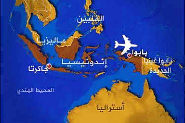 خارطة إندونيسيا موضح عليها مدينة بابوا - التي سقطت بها بالقرب منها الطائرة
