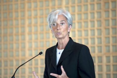 France's Finance Minister Christine Lagarde speaks during a press conference to announce her candidacy to head the IMF (International Monetary Fund) at the ministry in Paris on May 25, 2011. Lagarde said today she will still apply to lead the IMF even if judges agree to investigate her over alleged conflicts of interest in a financial arbitration.