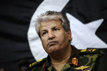 f_A picture dated March 13, 2011 shows General Abdel Fattah Yunis, commander of Libya's rebel forces, holding a press conference at a hotel in Benghazi. General Yunis