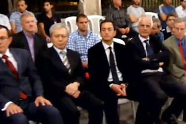 An image grab from footage uploaded on YouTube shows US ambassador to Syria Robert Ford (front-R) and his French counterpart Eric Chevallier (3rd R) attending a condolence ceremony for slain Syrian activist Ghiyath Matar, who reportedly died under torture, in the Damascus