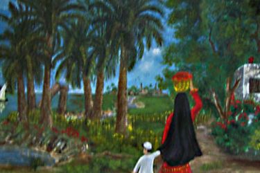 الفلاحة المصرية مع طفلها في ربوع الواحة المصرية الخضراء رمز الأمل والنماء.