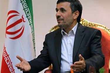 Iranian President Mahmud Ahmadinejad speaks during the International Conference on Palestine in Tehran on October 2, 2011. Ahmadinejad proposed a "simple solution" to the Palestinian-Israeli conflict under which "everyone should go to his home." AFP PHOTO/ATTA KENARE