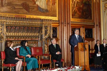 Turkey's President Abdullah Gul (3rd R), delivers a speech to All Party Parliamentary Groups, in the Houses of Parliament in central London November 23, 2011.