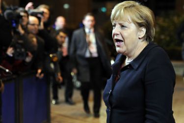 Germany Federal Chancellor Angela Merkel arrives for an informal dinner gathering European Union (EU) heads of State or government on the eve of an European Union summit
