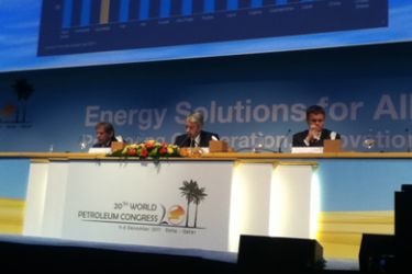 جانب من إحدى جلسات أمس التعليقات : مؤتمر البترول العالمي العشرين ينهي فعالياته بالعاصمة القطرية الدوحة