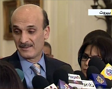 سمير جعجع خلال مؤتمر صحفي بالعاصمة بيروت (الجزيرة-أرشيف)