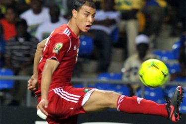 Morocco national football team striker Marouane Chamakh controls the ball during the match against Tunisia at the Stade de l'Amitie on January 23, 2012 in Libreville during an 2012 African Cup of Nations (CAN) group C, football match.