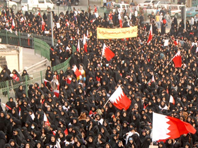 A handout picture from the Bahraini opposition group Wifaq shows female protestors marching through the Shiite villages a few kilometers west of the captial Manama, on February 13, 2012