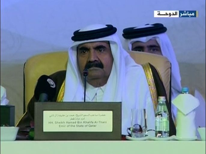 الشيخ حمد بن خليفة أل ثاني - أمير دولة قطر - الجلسة الافتتاحية لمؤتمر الدفاع عن القدس في الدوحة