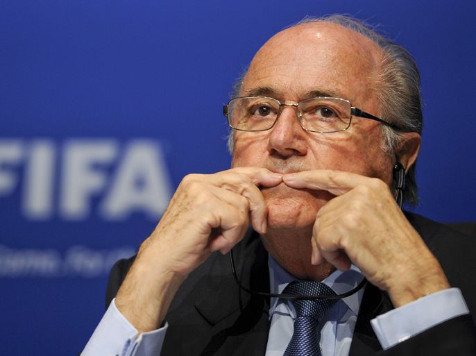 FIFA president Joseph Blatter gestures on March 30, 2012 during a press conference following an executive meeting at the World football governing body's headquarters in Zurich.