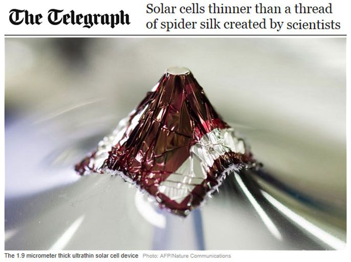 snap shot from the daily telegraph showing a picture of a solar cell from afp