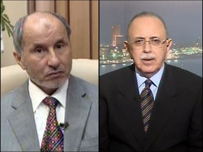 رئيس الحكومة الليبية عبدالرحيم الكيب ومصطفى عبد الجليل رئيس المجلس الانتقالي