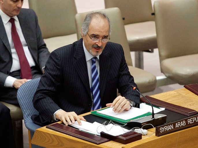 Bashar Ja'afari, Syria's ambassador to the United Nations speaks during a Security Council meeting at the United Nations in New York April 14, 2012. The U.N. Security Council on Saturday unanimously authorized the deployment of up to 30 unarmed observers to Syria to monitor the country's fragile ceasefire. Russia and China joined the other 13 council members and voted in