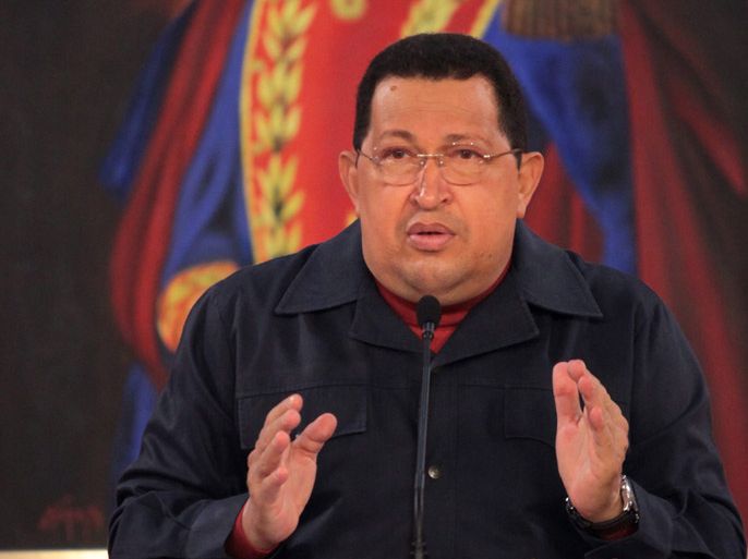 A handout photograph made available by Miraflores shows Venezuelan President, Hugo Chavez, speaking during a national TV. and Radio broadcast in Caracas, Venezuela, 31 March 2012. Reports state that Chavez highlighted that from 01 April 2012, new prices of 19 products will be available with reductions between five and 25 per cent, the leader also announced that will return today to Cuba to follow his treatment against Cancer. EPA/PRENSA MIRAFLORES / HANDOUT HANDOUT EDITORIAL USE ONLY/NO SALES
