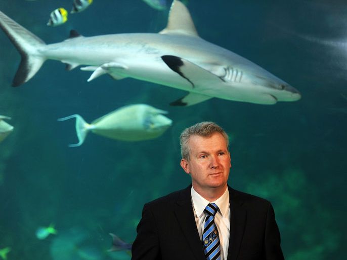Australian Environment Minister Tony Burke announces plans to create the world's largest network of marine parks to protect ocean life, during a press conference at the Sydney Aquarium on June 14, 2012. The new reserves would cover 3.1 million square kilometres (1.9 million square miles), or more than one-third of Australian waters, taking in significant breeding and feeding grounds.