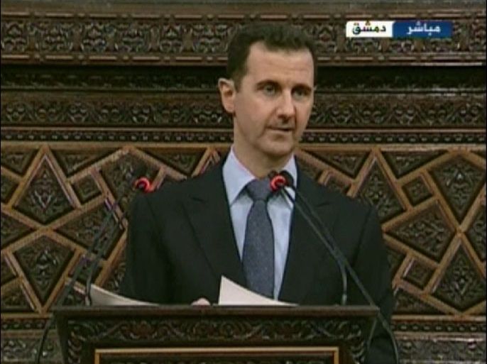 الرئيس السوري بشار الأسد يلقي خطاب في مجلس الشعب في بداية دورته التشريعية الجديدة