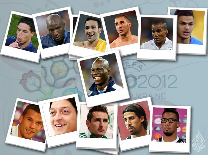 تصميم فني يجمع صور اللاعبين من أصول أجنبية في المنتخبات الأوربية ف أمم أوربا 2012