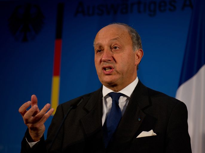 French Foreign Minister Laurent Fabius addresses a press conference following a meeting with his German counterpart at the German Foreign Ministry's Villa Borsig on June 4, 2012 in Berlin. Their talks were expected to focus on European and international topics as well as on the situation in Syria. AFP