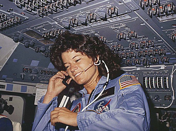 This NASA file photo dated June 1983 shows America's first woman astronaut Sally Ride, as she communicates with ground controllers from the flight deck during the six-day space mission of the Challenger. Ride, the first US woman to fly in space, died on July 23, 2012 after a 17-month battle with pancreatic cancer, her foundation announced. She was 61. Ride first launched into space in 1983, on the seventh US space shuttle mission. AFP PHOTO/NASA/HO ++RESTRICTED TO EDITORIAL USE- NOT FOR ADVERSTISING OR MARKETING CAMPAIGNS - MANDATORY CREDIT: AFP