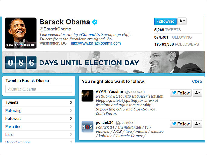 أوباما يستغل تويتر لحملاته الانتخابية كأحد أشكال الاتصال المباشرمع ناخبيه ومتابعيه(الجزيرة نت)