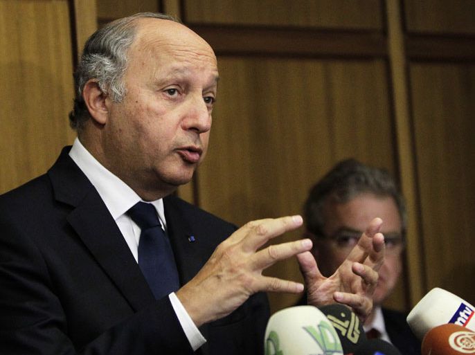French Foreign Minister Laurent Fabius speaks to reporters at Rafiq Hariri international airport in Beirut, before his departure on August 17, 2012. Fabius told AFP that he had information that the regime of embattled Syrian leader Bashar al-Assad would be rocked by more