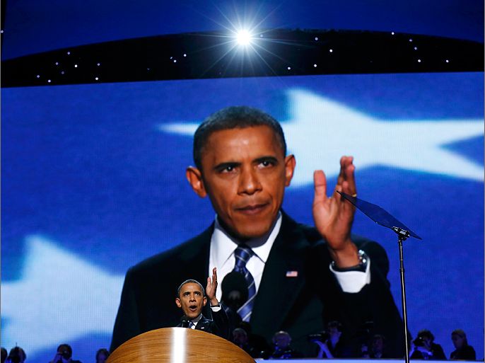 U.S. President Barack Obama addresses delegates and accepts the 2012 U.S Democratic presidential nomination during the final session of Democratic National Convention in Charlotte, North Carolina, September 6, 2012. REUTERS/Jim Young (UNITED STATES - Tags: ELECTIONS POLITICS)