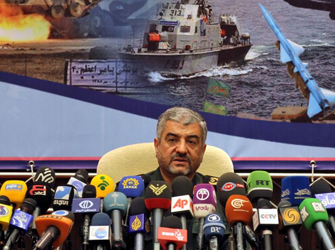 epa03399788 Iran's Revolutionary Guards Commander Mohammad Ali Jafari speaks during a press conference in Tehran, Iran, 16 September 2012. Jafari warned Israel and the United States over an attack and said Tehran would decisively retaliate. The commander also warned the US that in case of a military confrontation, Iran would attack the US military bases in the region and close the Persian Gulf oil export waterway of Strait of Hormuz. EPA/STRINGER
