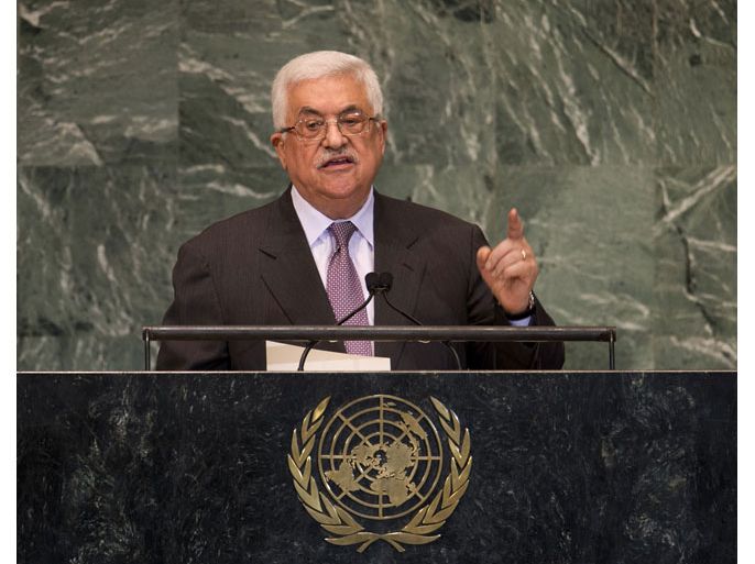 Mahmoud Abbas, Chairman of the Executive Committee of the Palestinian Liberation Organization and President of the Palestinian Authority, addresses to the 67th United Nations General Assembly meeting September 27, 2012 at the United Nations in New York. AFP PHOTO / DON EMMERT