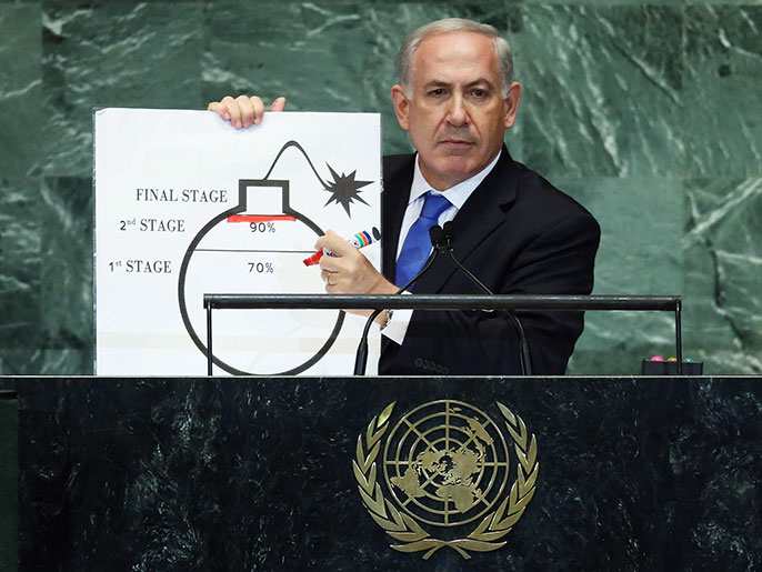 نتنياهو رسم في كلمته بالأمم المتحدة خطا أحمر يشير لبرنامج إيران النووي (الفرنسية)
