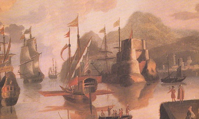 رسم لميناء مسقط في القرن السابع عشر