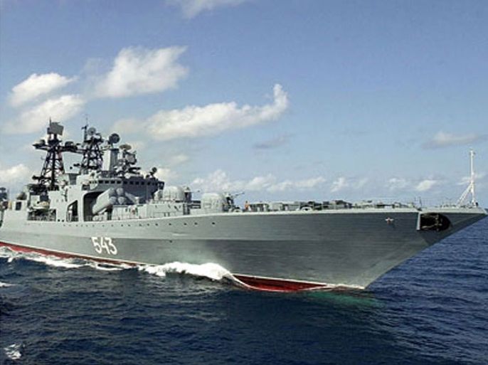 a picture taken on may 22, 2003 shows the russian warship marshal shaposhnikov during exercises in the indian ocean. marines aboard a russian warship on may 6, 2010 freed a russian oil tanker seized by somali pirates, killing one hijacker and capturing 10 in a daring operation to storm the vessel, officials said. (الفرنسية)