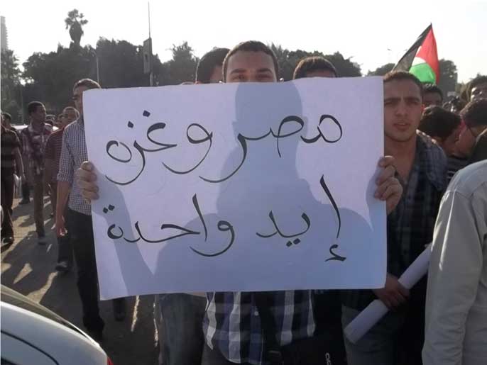 إحدى لافتات التضامن مع غزة يرفعها متظاهر (الجزيرة)
