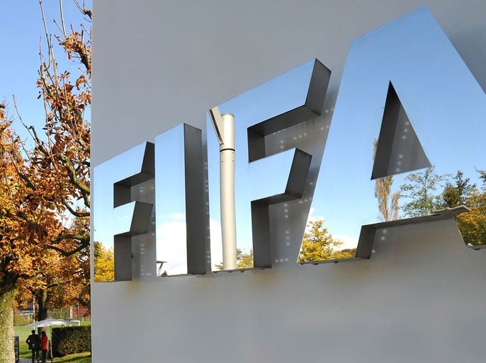 ZURICH, SWITZERLAND - OCTOBER 20: The FIFA logo is seen outside the FIFA headquarters prior to the FIFA Executive Committee Meeting on October 20, 2011 in Zurich, Switzerland. During their third meeting of the year, held over two days, the FIFA Executive Committee will approve the match schedules for the FIFA Confederations Cup Brazil 2013 and the 2014 FIFA World Cup Brazil.