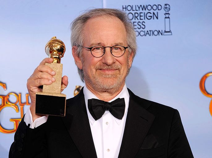 epa03507198 (FILE) A file picture dated 15 January 2012 shows US director Steven Spielberg with his Golden Globe award for Best Animated Feature Film for 'The Adventures of Tintin' in the Press Room at the 69th Golden Globe Awards in Beverly Hills, Los Angeles, California, USA. Spielberg is nominated for a Best Director Golden Globe award on 13 December 2012 for his movie 'Lincoln'. The 70th Golden Globe Awards ceremony will be held on 13 January 2013 in Los Angeles, USA. EPA/PAUL BUCK