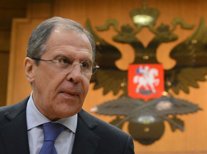 MOW001 - Moscow, -, RUSSIAN FEDERATION : Russian Foreign Minister Sergei Lavrov holds his traditional start-of-year press conference in Moscow, on January 23, 2013, with attention focused on Russia's position on the raging conflict in Syria. AFP PHOTO/ KIRILL KUDRYAVTSEV