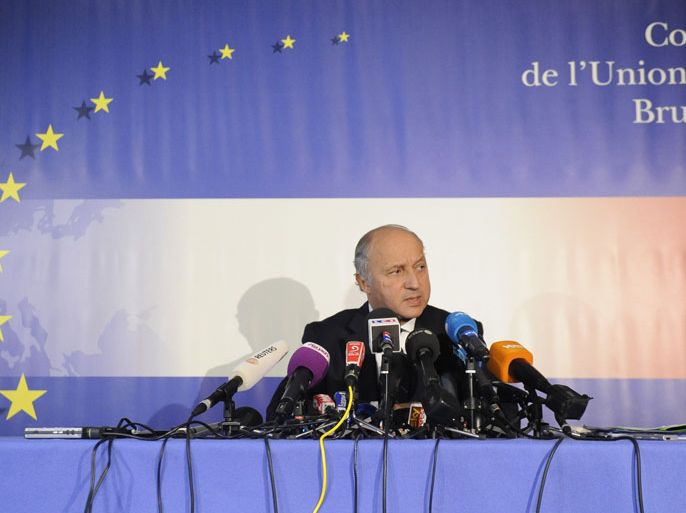 French Minister of Foreign Affairs Laurent Fabius gives a press conference after an EU Foreign Affairs emergency meeting on the situation in Mali, on January 17, 2013 at the EU Headquarters in Brussels. AFP PHOTO / JOHN THYS