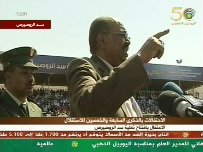 صورة للرئيس السوداني عمر البشير وهو يخاطب احتفالا بولاية النيل الأزرق اليوم