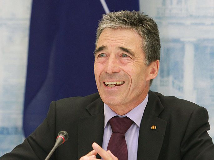 NATO General Secretary Anders Fogh Rasmussen speaks during a joint press conference with Lithuania's President in Vilnius on February 1, 2013. Rasmussen said today he saw no role for the Western defence alliance in Mali, but hailed allies who moved to assist the French-led operation during a brief visit to Lithuania's