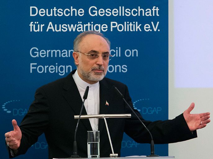 Iran's Foreign Minister Ali Akbar Salehi delivers a speech at the German Council on Foreign Relations in Berlin February 4, 2013. Iran said on Sunday it was open to a U.S. offer of direct talks on its nuclear programme and that six world powers had suggested a new round of nuclear negotiations this month, but without committing itself to either proposal. REUTERS/Thomas Peter (GERMANY - Tags: POLITICS CIVIL UNREST)