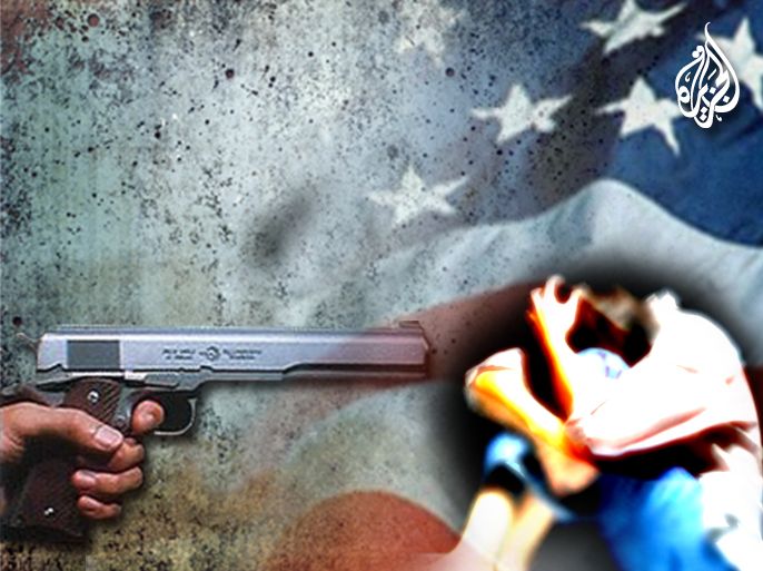 مسدس مع شخص مكتئب - يستمر النقاش في الولايات المتحدة الأمريكية حول موضوع حمل السلاح، وكانت مجزرة نيوتاون - عندما قام مسلح في العشرين بقتل 26 شخصا بينهم 20 طفلا في مدرسة أساسية في مدينة نيوتاون قبل شهرين
