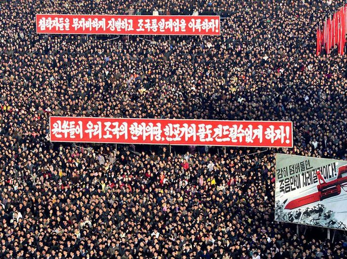 This picture, taken by North Korea's official Korean Central News Agency on March 7, 2013 shows North Korean people attending a rally at Kim Il Sung Square in Pyongyang to support the statement of a spokesman of the Korean People's Army (KPA). North Korea threatened a "pre-emptive" nuclear strike against the US and any other aggressors on March 7 as the UN Security Council prepared to adopt tough sanctions against the isolated state