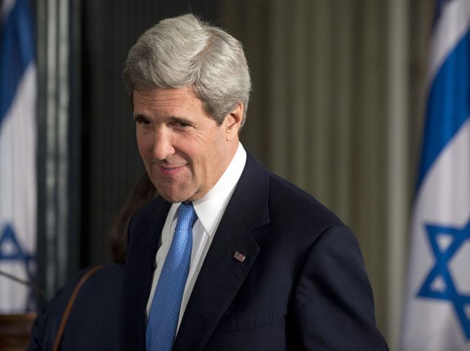 US Secretary of State John Kerry arrives for a joint press conference between Israeli Prime Minister Benjamin Netanyahu and US President Barack Obama at the Prime Minister's Residence in Jerusalem, on March 20, 2013, on the first day of Obama's three day trip to Israel and the Palestinian Territories