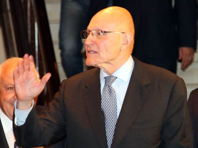 f_A handout picture released by Dalati and Nohra on April 4, 2013 shows MP Tammam Salam gesturing following a March 14 political coalition meeting in Beirut. Salam emerged as the strongest candidate to head the next Lebanese government after he received backing from