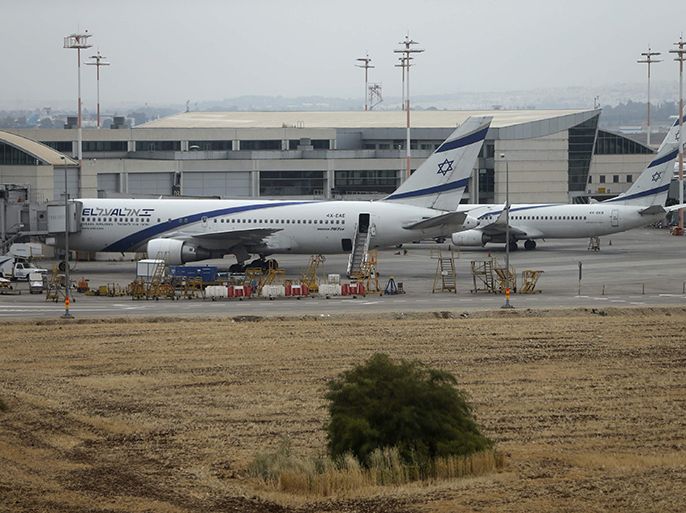 El Al planes are seen parked at Israel's Ben-Gurion International Airport, during a strike by airline workers Caption: El Al planes are seen parked at Israel's Ben-Gurion International Airport near Tel Aviv, during a strike by airline workers, April 21, 2013. Workers at Israel's three main airlines went on strike on Sunday, stopping their outbound flights in protest at the government's plans to ratify an open skies deal with Europe they see as a threat to their jobs. Date Published: April 21, 2013 Credit: REUTERS Byline/Author: NIR ELIAS