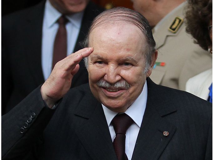 epa03416222 Algerian President Abdelaziz Bouteflika gestures after meeting with Commander of US Africa Command (AFRICOM), US General Carter F. Ham (not pictured), at Djenane el-Mufti residence in Algiers, Algeria, 30 September 2012. According to media reports, the visit is part of regular consultations between the US and Algeria, and ahead of the strategic dialogue scheduled for 19 October in Washington. EPA/MOHAMED MESSARA