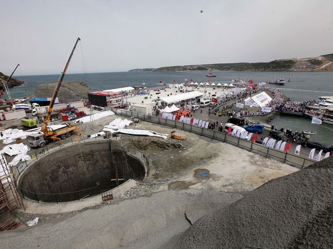 The construction site of the third Bosphorus bridge is pictured during its opening ceremony on May 29, 2013 in Istanbul. Turkish Prime Minister Recep Tayyip Erdogan laid the first stone of the third Bosphorus bridge, a multi-billion dollar construction project expected to deliver the world's widest overpass. "When the project is completely finished, it will alleviate the burden of Istanbul, one of the most important transit corridors of the world," Erdogan said during the groundbreaking ceremony held on the European leg of the giant project. AFP PHOTO